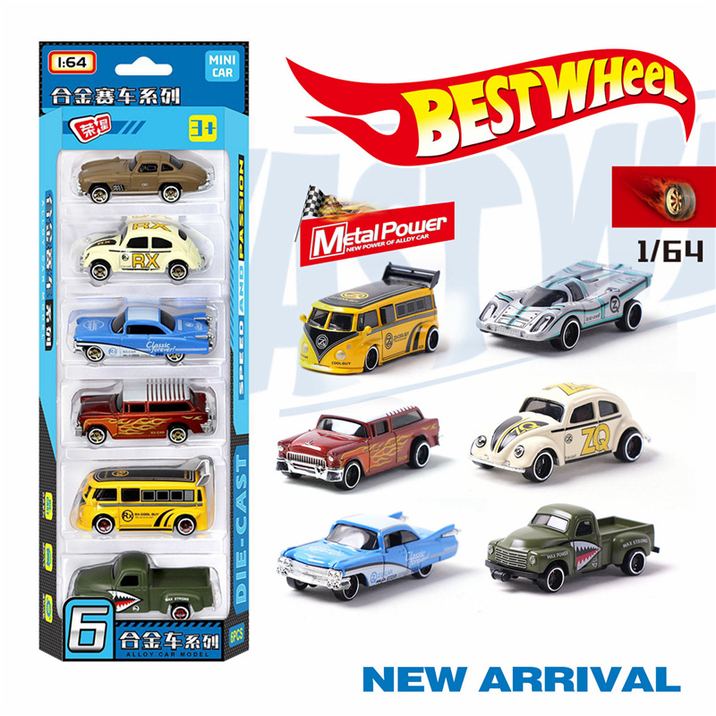 Vintage Collectible Toy Cars - 1:64 Alloy retro racing car 6-piece